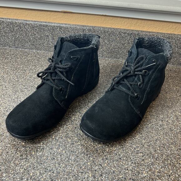 Propet Ankle Bootie Women's Sz 10 M (B) Black Suede Comfort Casual Lace Up Boots - Picture 3 of 11